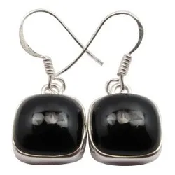 Aitoja neliskulmainen mustat onyx korvarenkaat  hopeaa