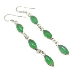 pitkät vihreä onyx korvarenkaat  hopeaa