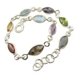 Ovaali monivärinen rannekoru  hopeaa