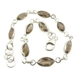 Ovaali ruskea kvartsi rannekoru  hopeaa