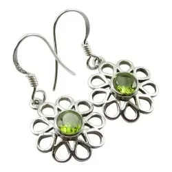 Kukka peridootti korvarenkaat  hopea
