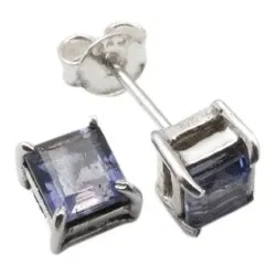 Neliskulmainen ioliitti nappikorvakorut  hopea