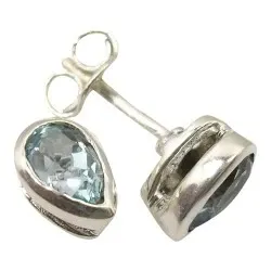 Edullisia sininen topaasi nappikorvakorut  hopea