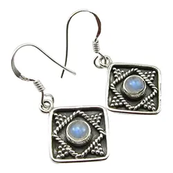 Neliskulmainen kuukivi korvarenkaat  oksidoitua sterlinghopeaa