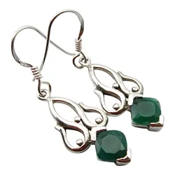 Abstrakti vihreä onyx-kiveä korvarenkaat  hopea