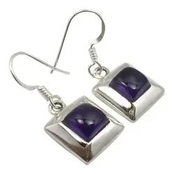 Neliskulmainen ametisti korvarenkaat  hopeaa