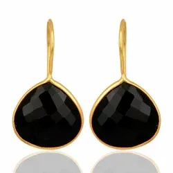 pitkät onyx korvarenkaat  kullattua hopeaa