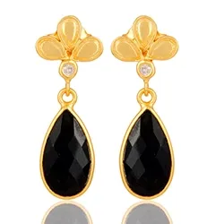 pisara onyx-kiveä korvarenkaat  kullattua hopeaa