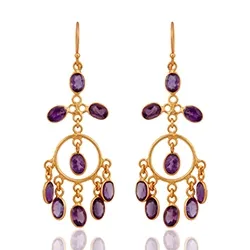 Suuria ametisti korvarenkaat  kullattua hopeaa