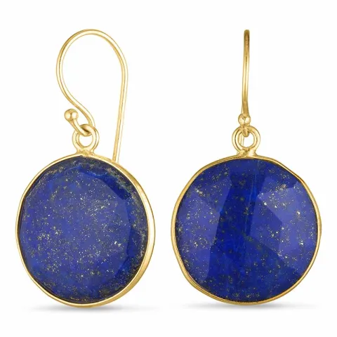 Suuria pyöreitä Lapislatsuli korvarenkaat  kullattua hopeaa