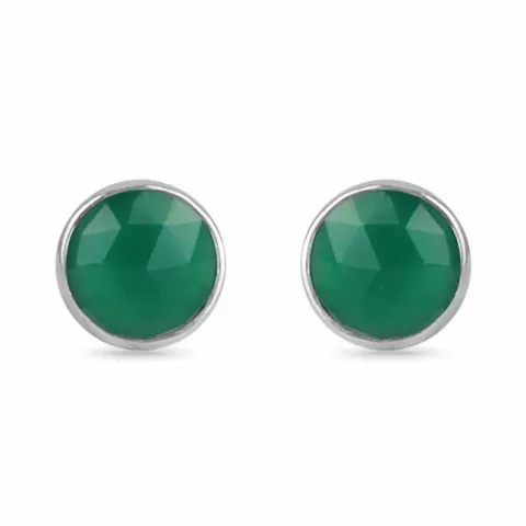 Pyöreitä vihreä onyx nappikorvakorut  hopea
