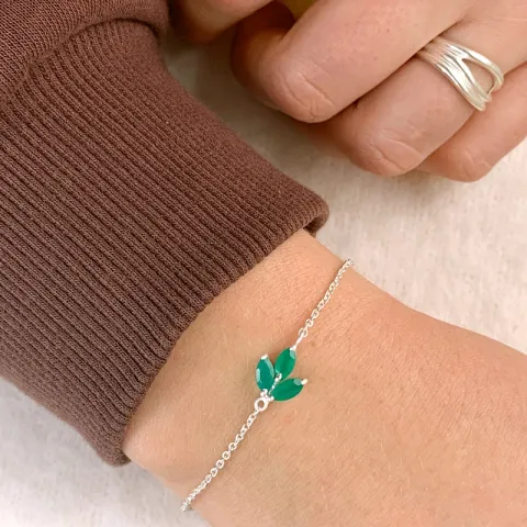 Lehti onyx rannekoru  hopeaa riipus hopeaa