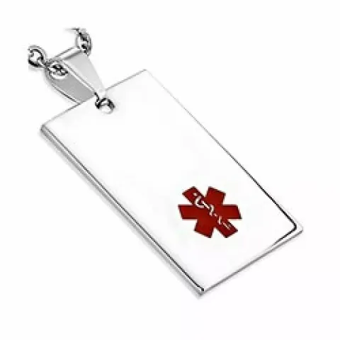 Neliskulmainen medic alert riipus  teräs