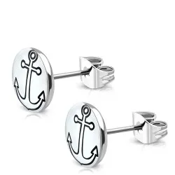 Pyöreitä ankkuriketju valkoinen nappikorvakorut  ruostumaton teräs