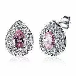 Vaaleanpunainen pisara nappikorvakorut  hopeaa