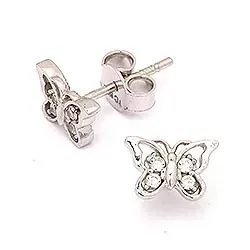 Pieniä perhoset nappikorvakorut 14 karaatin valkokultaa kanssa zirkonia