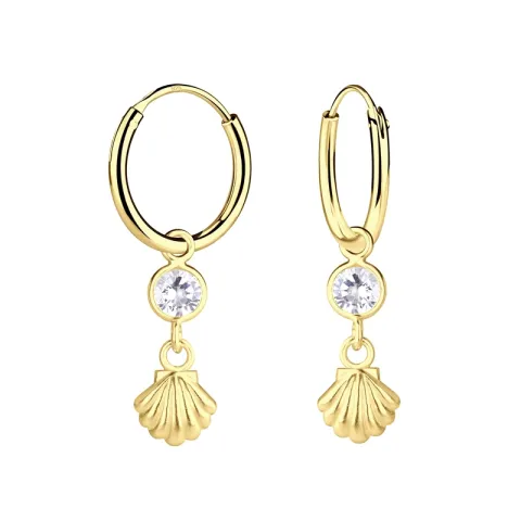 12 mm simpukka zirkoni lasten korvakorut  kullattu hopea