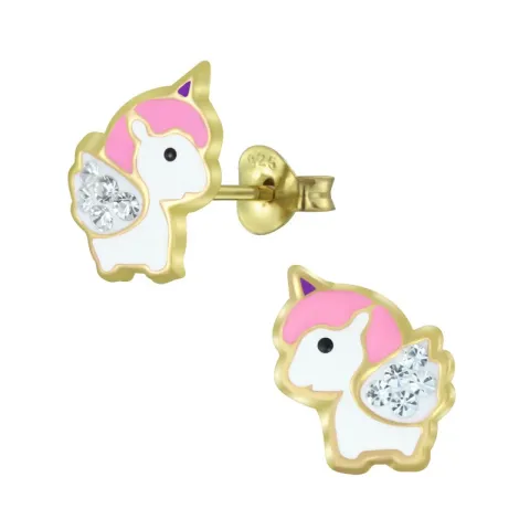 yksisarvinen lasten korvakorut  kullattu hopea