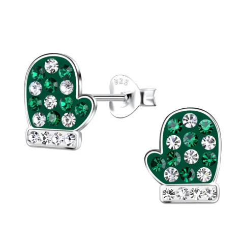 käsine vihreä lasten korvakorut  hopea