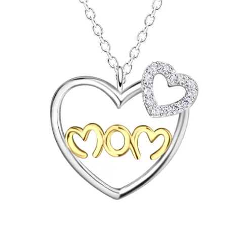sydän äiti zirkoni kaulaketju hopeaa riipus hopeaa ja kullattua hopeaa