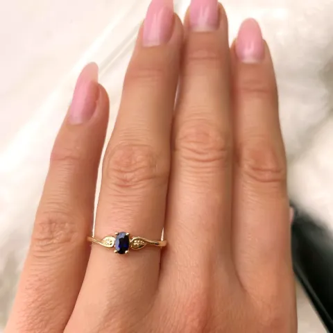 sininen safiiri timanttisormus 14 karaatin kultaa 0,008 ct 0,35 ct