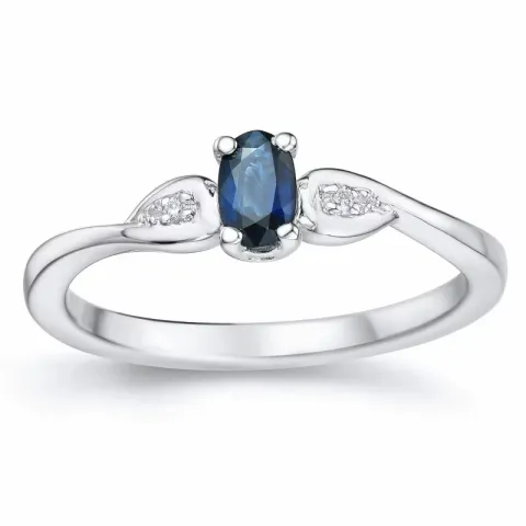 ovaali sininen safiiri sormus 14 karaatin valkokultaa 0,008 ct 0,35 ct