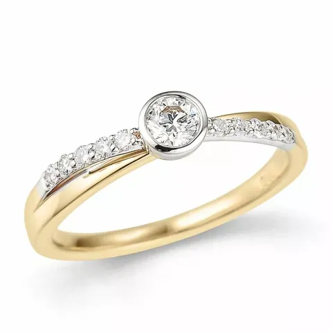 pyöreä timantti sormus 14 karaatin kulta ja valkokultaa 0,2 ct 0,15 ct