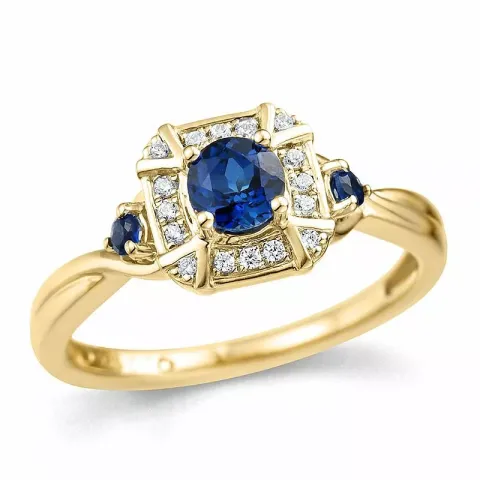 neliskulmainen safiiri timanttisormus 14 karaatin kultaa 0,07 ct 0,45 ct 0,09 ct