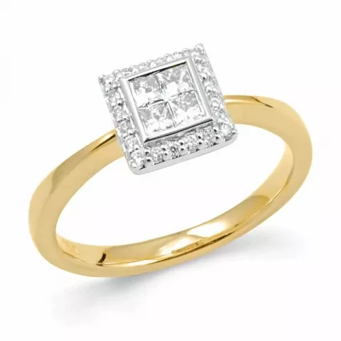 Neliskulmainen timantti sormus 14 karaatin kulta ja valkokultaa 0,2 ct 0,084 ct