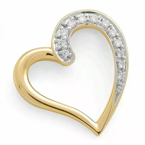Trendikkäitä sydän timanttiriipus 14 karaatti kulta ja valkokultaa 0,08 ct