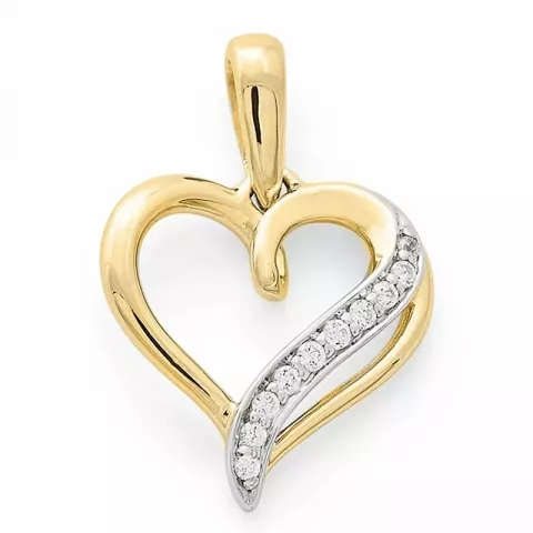 Trendikkäitä sydän timanttiriipus 14 karaatti kulta ja valkokultaa 0,06 ct