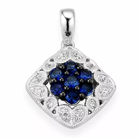 neliskulmainen safiiri timanttiriipus 14 karaatti valkokultaa 0,07 ct 0,52 ct