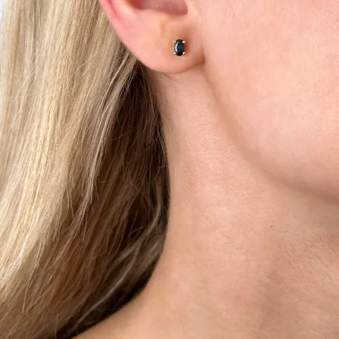 2 x 0,35 ct sininen safiiri nappikorvakorut 14 karaatin kultaa kanssa safiiri 