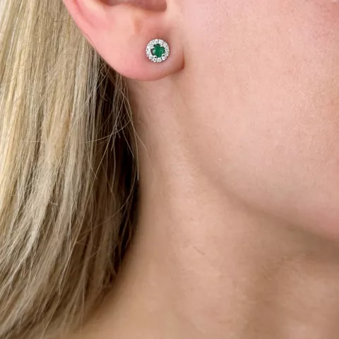 pyöreitä smaragdi timanttikorvakorut 14 karaatin valkokultaa kanssa smaragdi ja timantti 