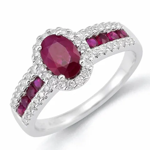 ovaali punainen rubiini valkokultasormus 14 karaatin valkokultaa 0,286 ct 