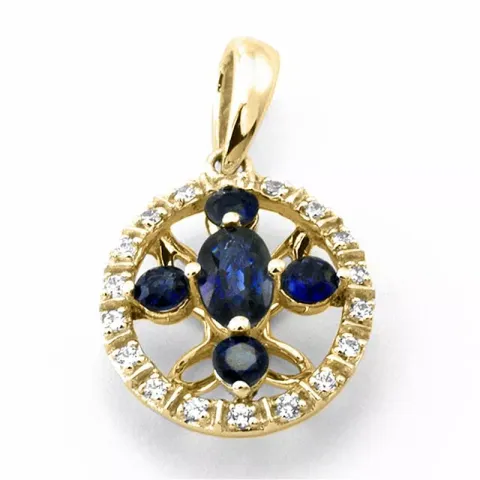 pyöreä safiiri timanttiriipus 14 karaatti kultaa 0,09 ct 0,63 ct