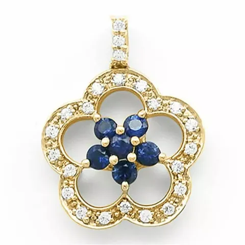 kukka safiiri timanttiriipus 14 karaatti kultaa 0,12 ct 0,34 ct