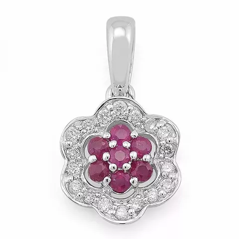 kukka rubiini timanttiriipus 14 karaatti valkokultaa 0,11 ct 0,19 ct