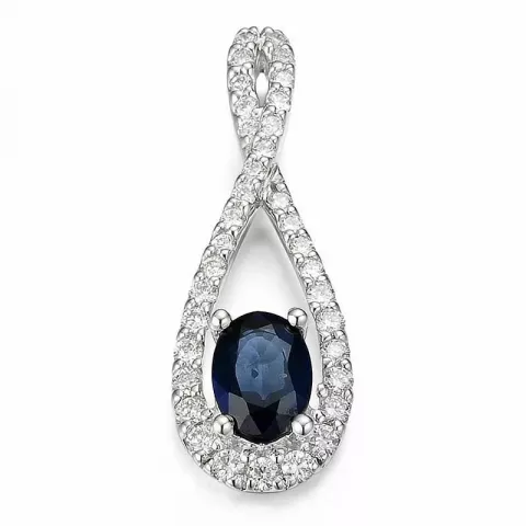 pisaranmuotoinen sininen safiiri timanttiriipus 14 karaatti valkokultaa 0,455 ct