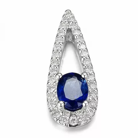 pisaranmuotoinen sininen safiiri timanttiriipus 14 karaatti valkokultaa 0,347 ct