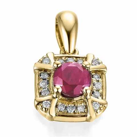 Neliskulmainen rubiini timanttiriipus 14 karaatti kulta ja valkokultaa 0,07 ct 0,45 ct