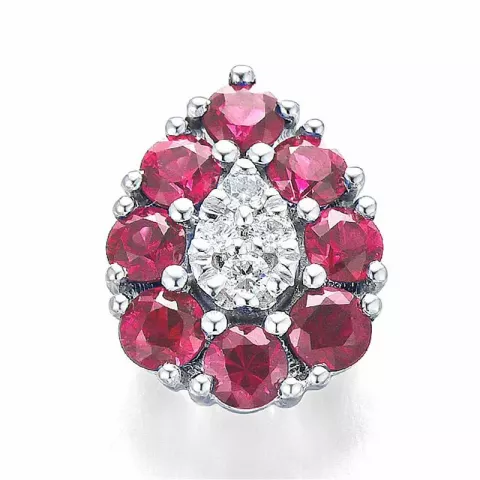Pisaranmuotoinen rubiini timanttiriipus 14 karaatti valkokultaa 0,95 ct 0,06 ct