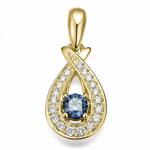 Pisaranmuotoinen sininen safiiri timanttiriipus 14 karaatti kultaa 0,102 ct