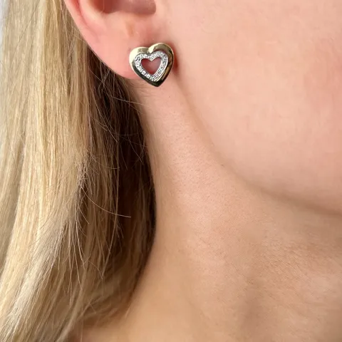 Sydän timantti nappikorvakorut 14 karaatin kultaa ja valkokul kanssa timanttia 