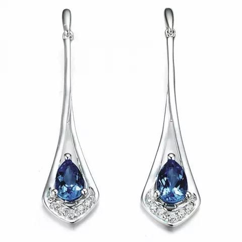 pitkät sininen timanttikorvakorut 14 karaatin valkokultaa kanssa timantti ja safiiri 