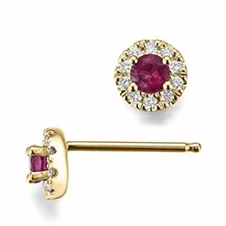 pyöreitä punaista rubiini kultaa nappikorvakorut 14 karaatin kultaa kanssa timantti ja rubiini 