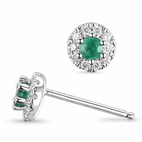 pyöreitä vihreä smaragdi nappikorvakorut 14 karaatin valkokultaa kanssa timantti ja smaragdi 