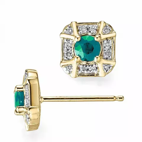 neliskulmainen smaragdi timanttikorvakorut 14 karaatin kultaa, jossa on r kanssa timantti ja smaragdi 