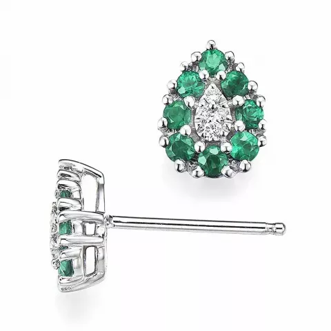 Pisara smaragdi timanttikorvakorut 14 karaatin valkokultaa kanssa timanttia ja smaragdia 