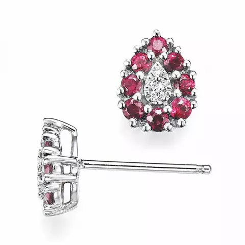 Pisara rubiini timanttikorvakorut 14 karaatin valkokultaa kanssa timanttia ja rubiinia 